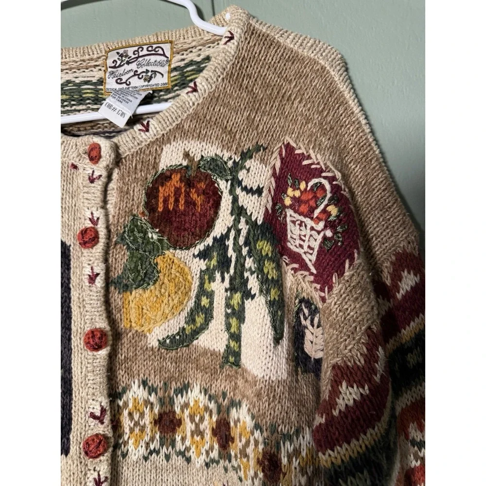 Vintage '00 Heirloom Collectibles Autumn Harvest Knit Cardigan Sz M Grannycore - Picture 2 of 8